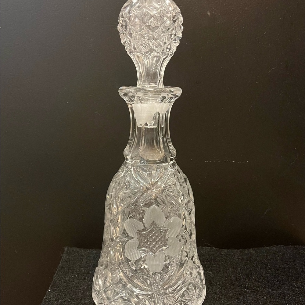 Vintage Pressed Glass Decanter with Floral Star Motif - Picture 2 of 16